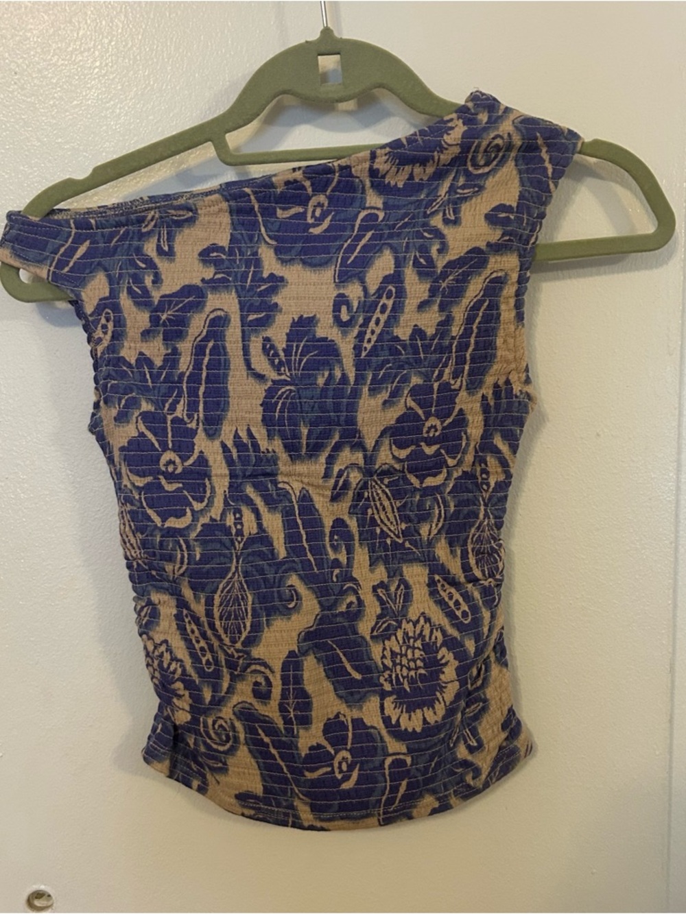 Free People Smocked Floral One-Shoulder Tank Top - Blue/Tan